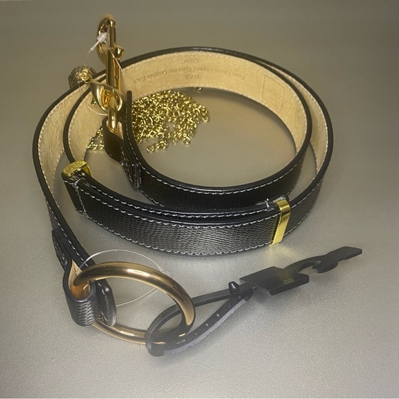 NWT Yul Taylor Adjustable Genuine Leather Belt in Black With Gold Hardware - OS main image 10